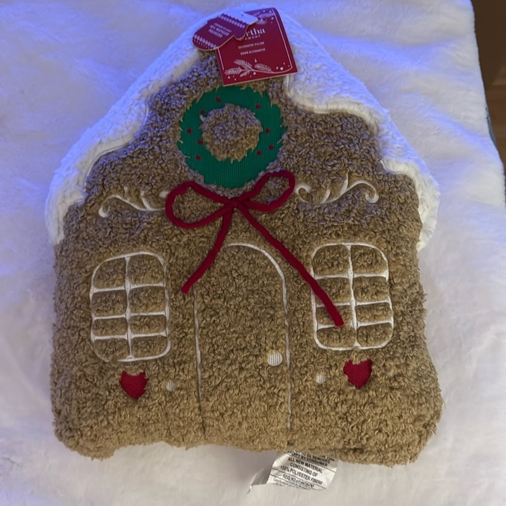 Martha Stewart large  Teddy Gingerbread House Shaped Pillow